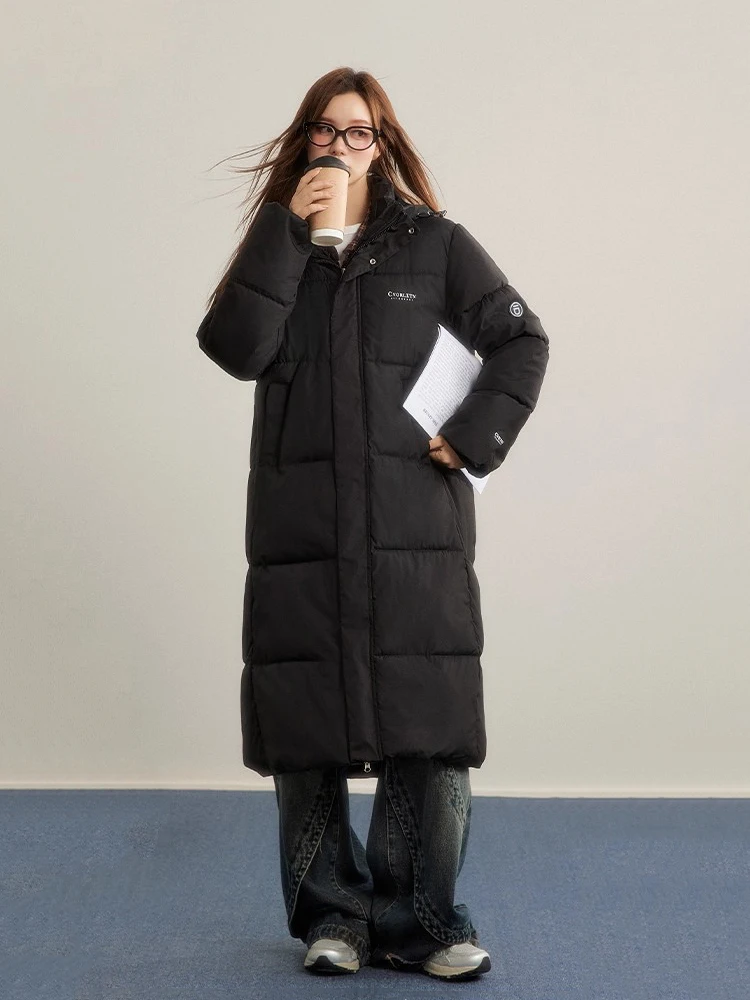 REDDACHiC-abrigo largo negro para mujer, chaqueta con capucha acolchada gruesa y cálida con cremallera, Parkas femeninas Dongdaemun de Corea para invierno