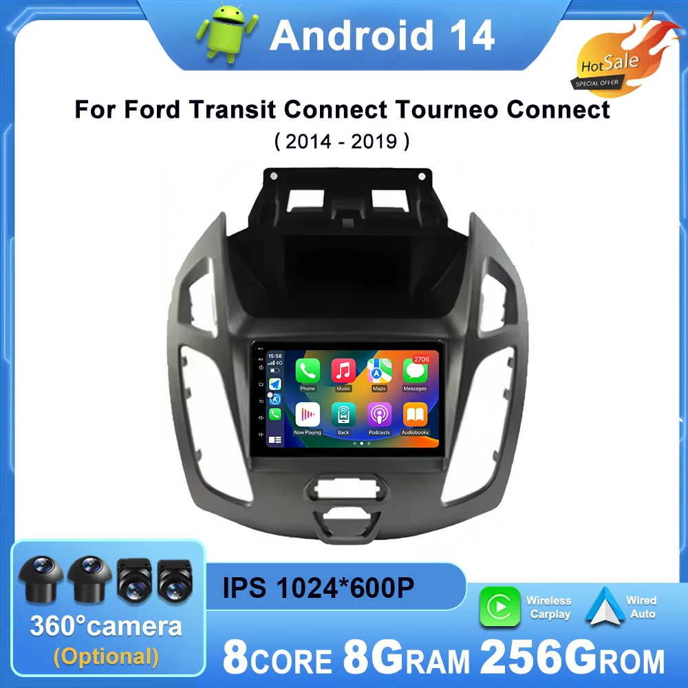 9inch Screen Android14 for Ford Transit Connect Tourneo Connect 2014 2015 2016 2017 2018 2019 Car Radio Multimedia Video Player