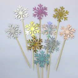 Wholesale 10 Pcs Snowflake Cupcake Toppers Baby Girl Frozen Birthday Party Decoration Kids Christmas Cake Supplies Accessories