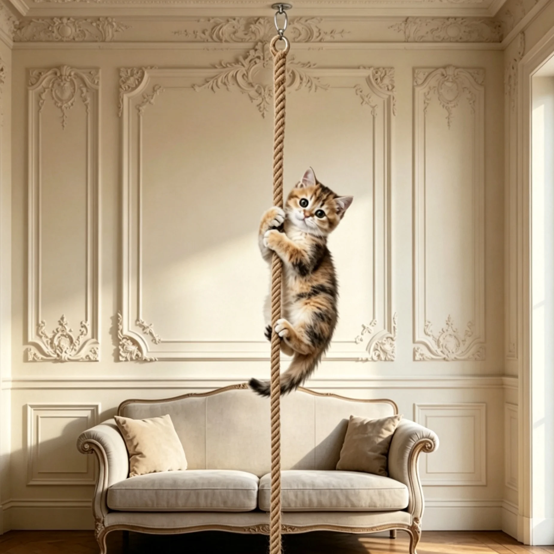 Hanging Sisal Cat Climbing Rope Ceiling Mount Cat Scratching Post Tree for Indoor Kitten Play