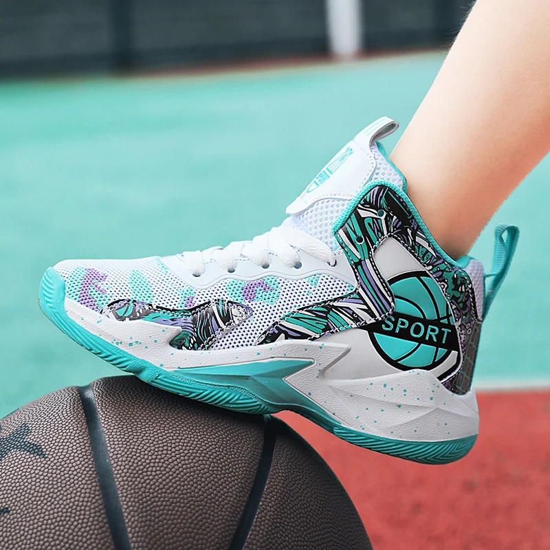 Brand Kids Non-Slip Basketball Shoes Breathable Sports Shoes Comfortable Gym Training Athletic Shoes Boys High Top Sneakers