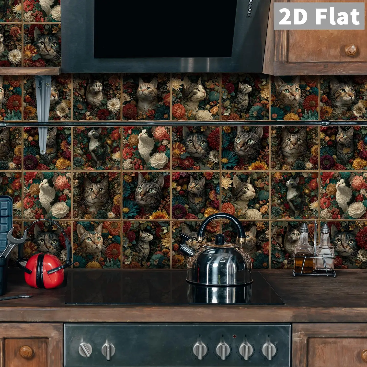 

Retro Cat Art Ceramic Tile Stickers Bathroom Kitchen Living Room Cat Theme Space Decorative Stickers