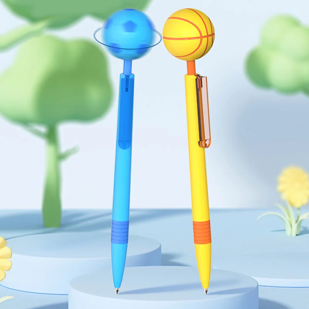 

2 Pcs Decompression Pen Smooth Writing Stationery Blue Yellow Ballpoint Pens Office Study Gift Cartoon Handwriting