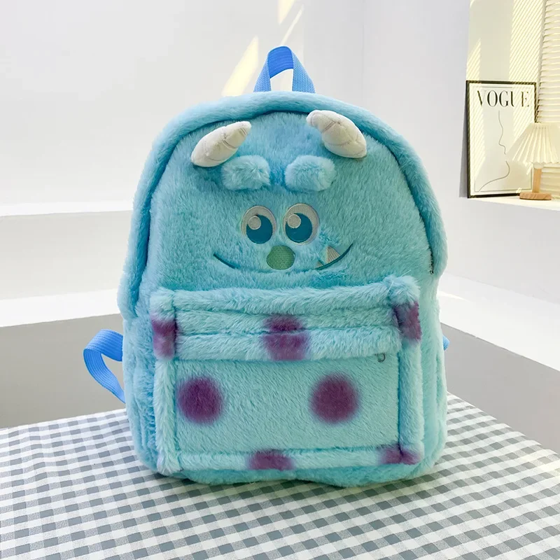 Strawberry Bear Backpack Cute Blue Fur Monster Capacity School Bag Plush Bag Boys Girls Anime Kawaii Cartoon School Bag Mochila