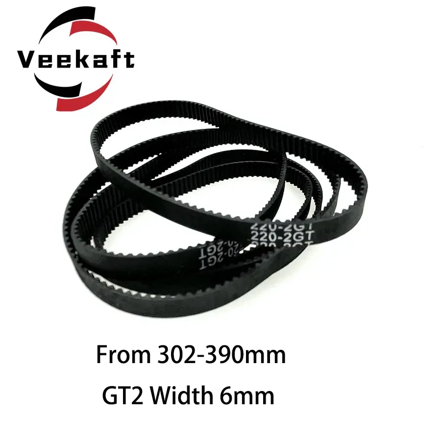 Veekaft 1PCS 3D Printer Parts GT2 6mm Closed Loop Rubber Timing Belt From 302mm To 390mm 2GT Width 6mm 1pcs