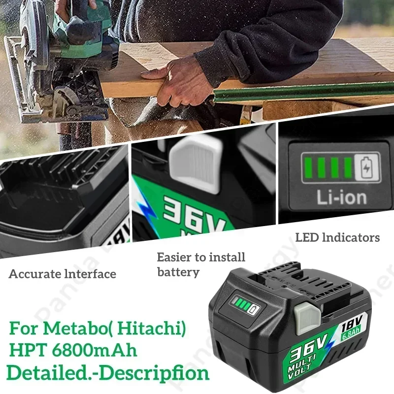 Bateria Slide MultiVolt Lithium-Ion, Atualização, 18V, 36V, 6.8Ah, para Hikoki, Hitachi, Metabo, HPT, 18V, 36V, Ferramentas sem