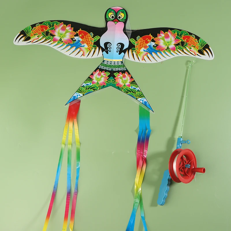 Foldable Mini Plastic Kite With Hand Brake, Fishing Rod For Kids, Outdoor Fun Toy For Family Gathering, Cartoon Kite For Child