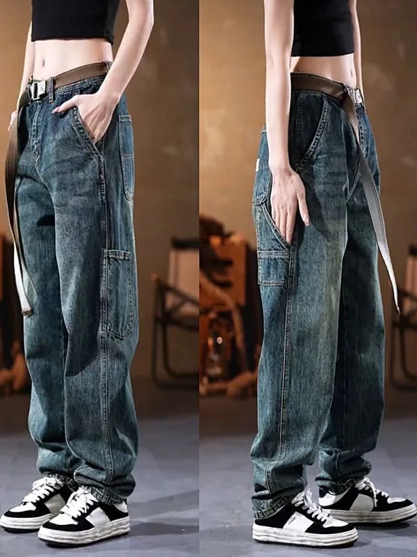 

Мужские модные повседневные прямые джинсы, прочная износостойкая весенне-осенняя новая рабочая одежда на молнии с высокой талией