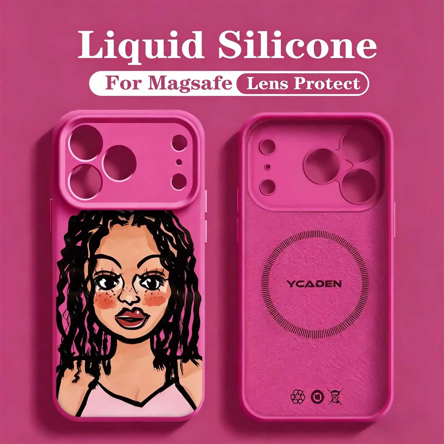 Wireless Charge Phone Case For Samsung Galaxy S24 Ultra S26 Ultra S23 S25 S24 Plus Magnetic Cartoon Black Girl Portrait Cover