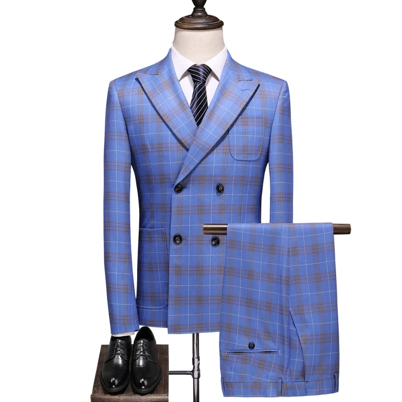 (S-5XL)Men\'s Double-breasted (suit + Vest + Trousers) Wedding Suit Stylish and Handsome Business Casual Three-piece Host Dress