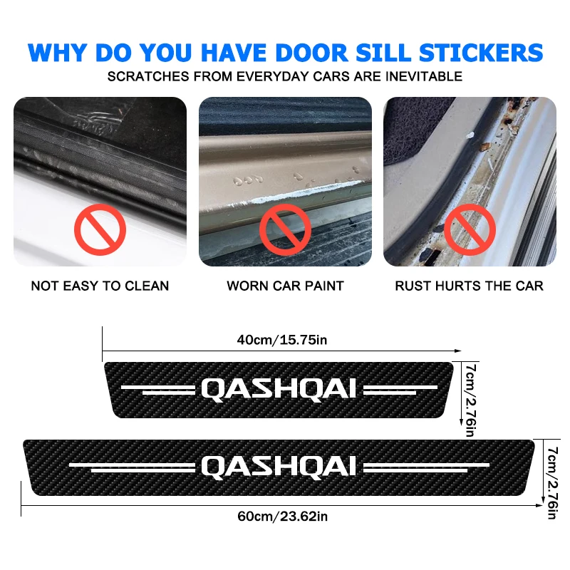 4Pcs/set For Nissan Qashqai J10 J11 J12 2013 2015 2016 2017 2018 2019 2020 2021 Qashqai Emblem Car Door Threshold Sill Sticker