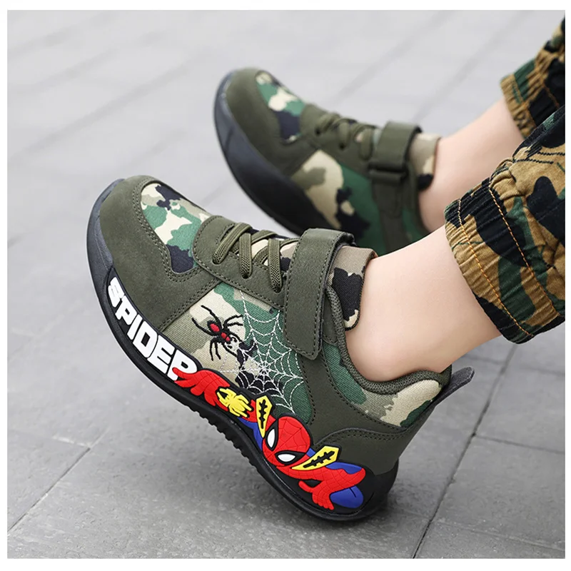 Disney Shoes Children Camouflage Green Sneaker Shoes For Kid Walking PU Breathable Shoes Size 26-35