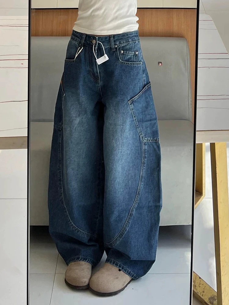 High Waist Wide Leg Jeans Women's Embroidered Knife  Straight Cut Loose Fit Slimming Denim Pants Autumn Fashion Ladies