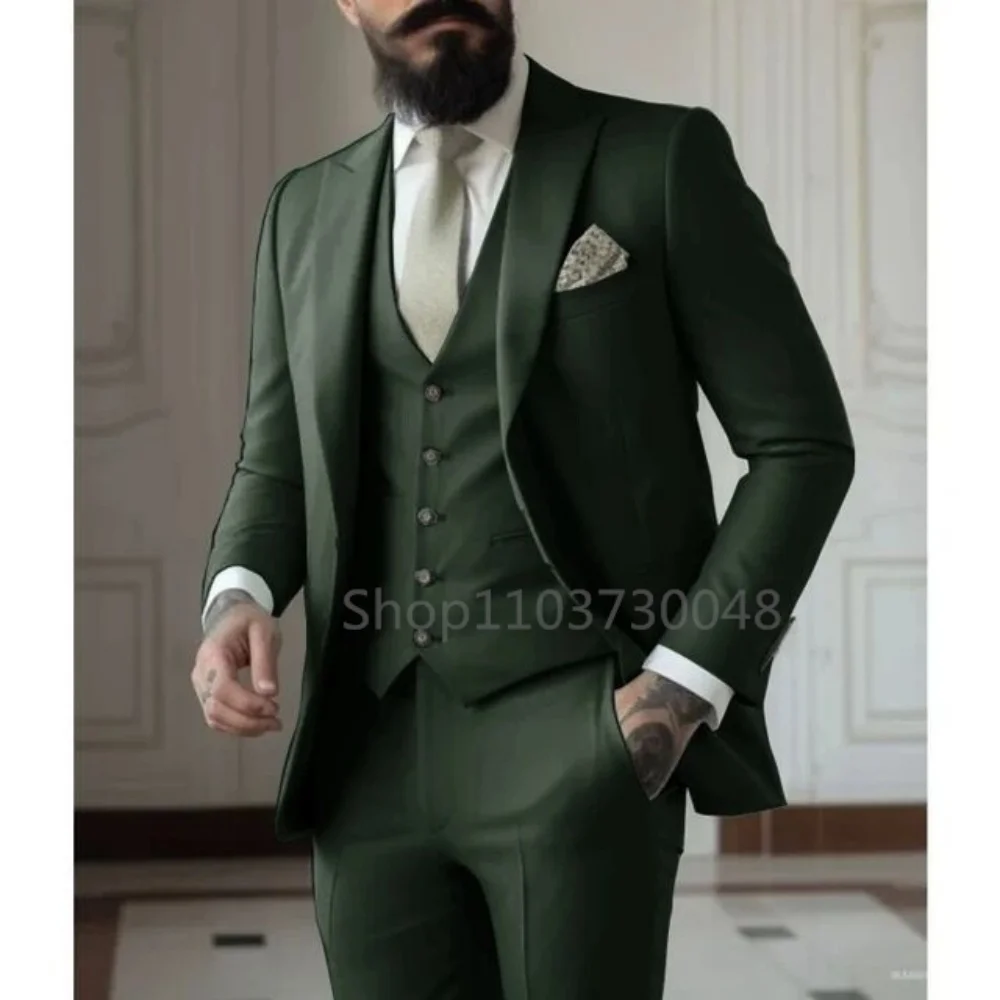 

Men Suit Wedding Party Formal Groom Prom Business Male Tuxedos 3 Piece Set Jacket Vest Pants