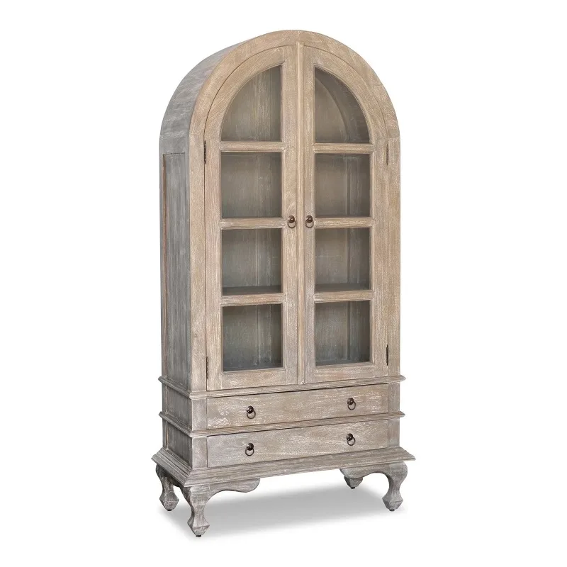 

American rural retro old arched solid wood villa living room display cabinet French glass side cabinet