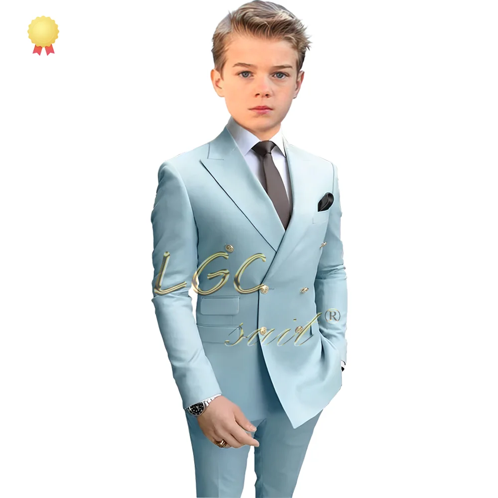 Children's gold double-breasted suit (jacket + trousers) customized suit for children aged 2~16 for wedding formal events