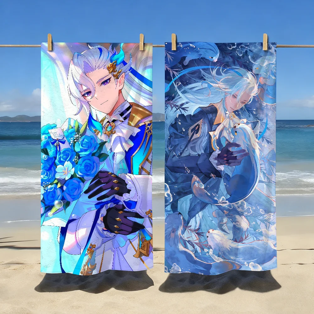 Game Genshin Impact Neuvillette Towel Sports Quick Dry Travel Camping Gear Sandproof Soft Light Large Beach Towel