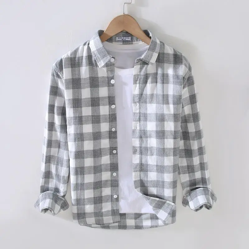 

Men's Checkered Long Shirt Square Collar Casual Cotton Flannel Resistant to Deformation Summer Fashion Inner Wear