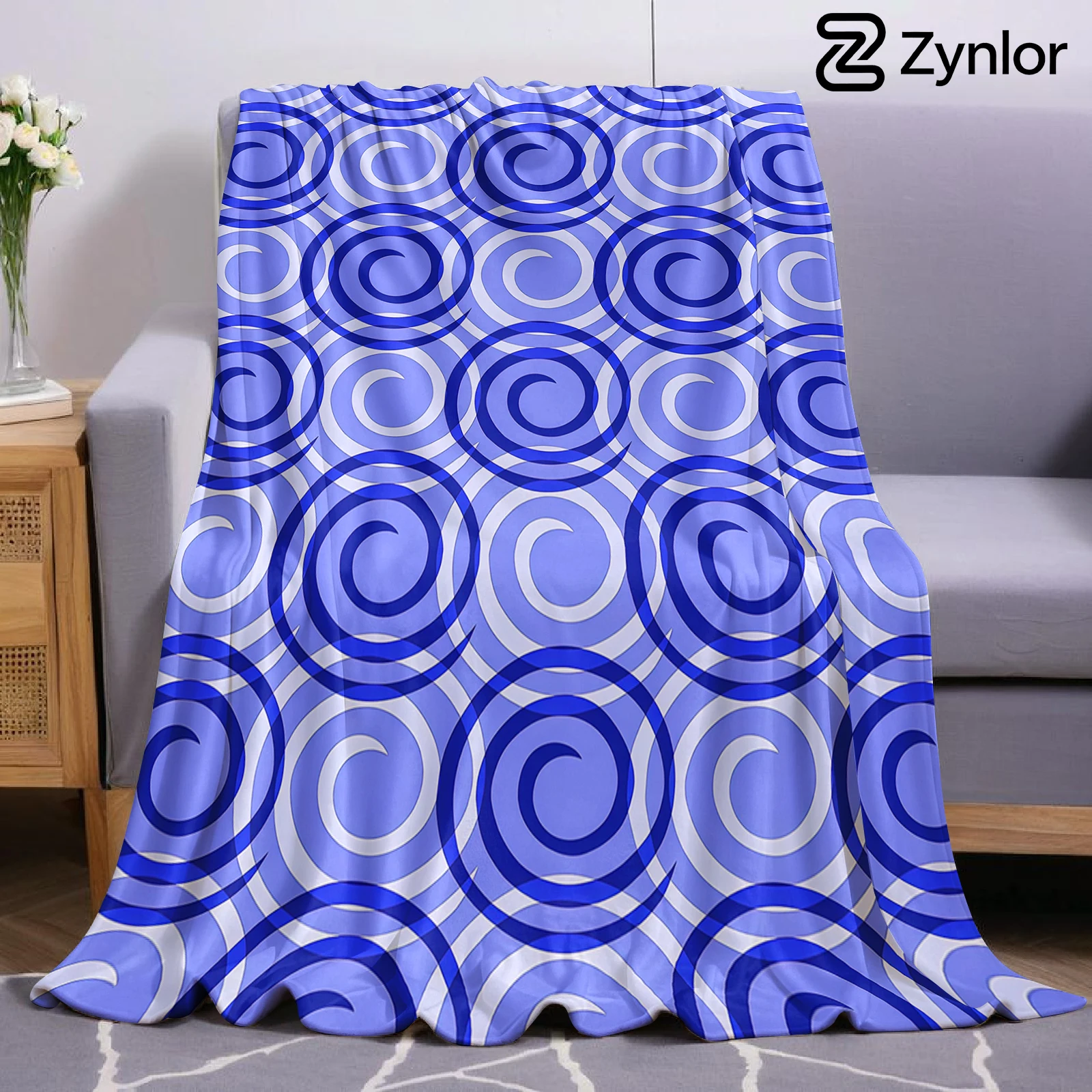 Blue Spiral Circle Ultra Soft Sherpa Fleece Blanket Fluffy Warm Halloween Cozy Throw for Sofa Couch Bedroom Gift All season