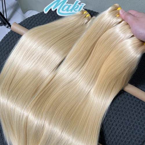 Imagen 2 del producto # Extensiones de cabello humano liso de color rubio 613, 1/2/3/4 Uds., 10-30 pulgadas, 100% extensiones de cabello humano virgen sin procesar para mujeres