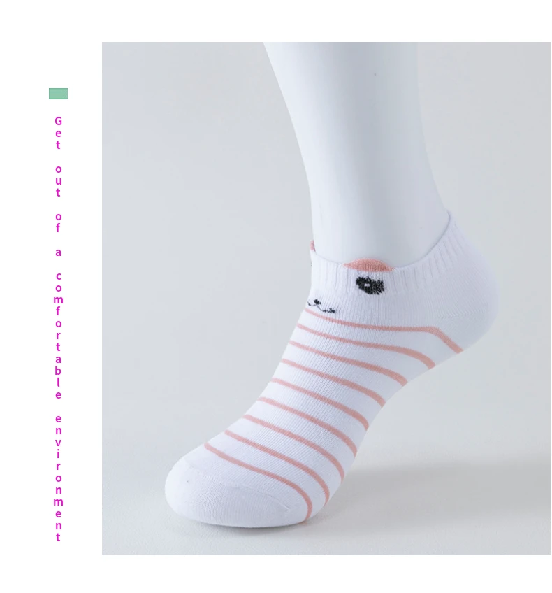 5 Paar kurze Damensocken, Pink Cat Thin, niedliche Ganzjahres-Bootsocken, Slow Top, modische Bootsocken – Detail 11