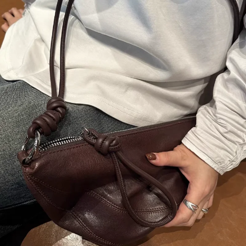 New High-end Soft Lambskin /matte Suede Leather Half Moon Pea Shape Saddle Bag Green Coffee Women Shoulder Crossbody Bag