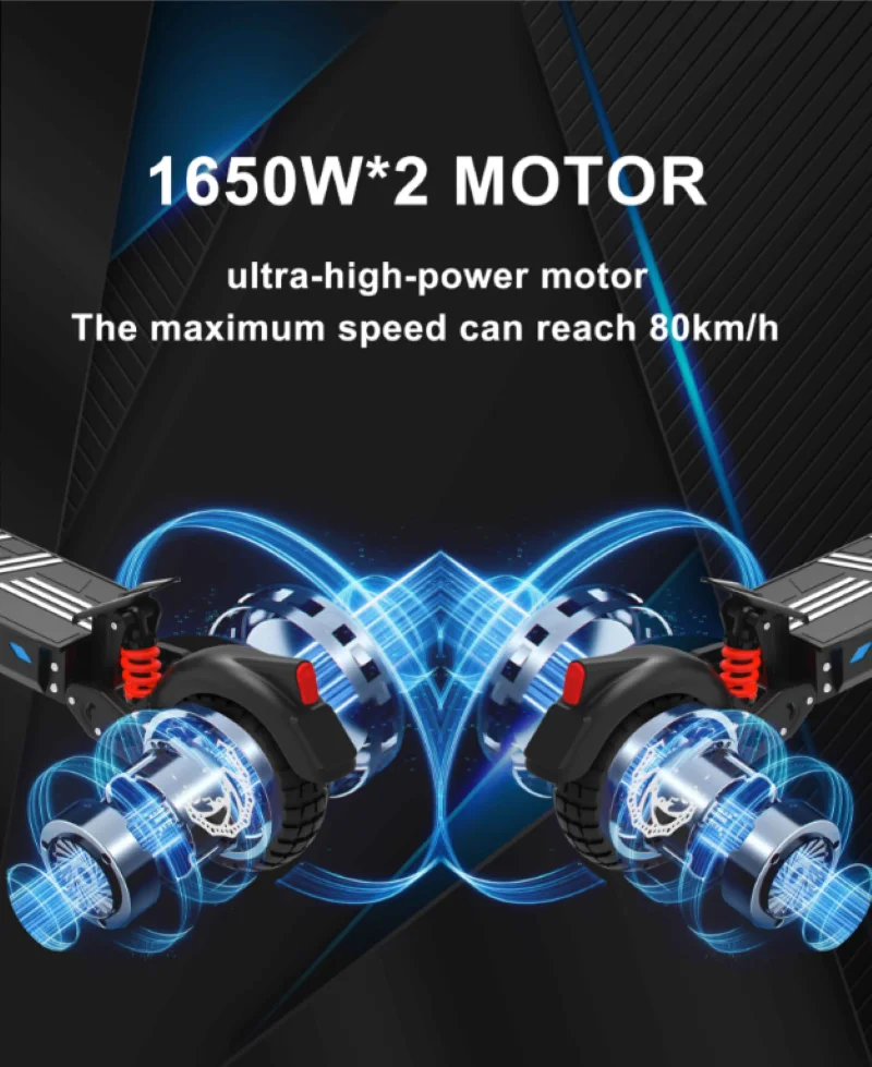 E-Scooters 3300W Motor 52V20.8AH Battery Shock Absorption Electric Scooter Off-Road 11-Inch Vacuum Tire Foldable E-Scooter