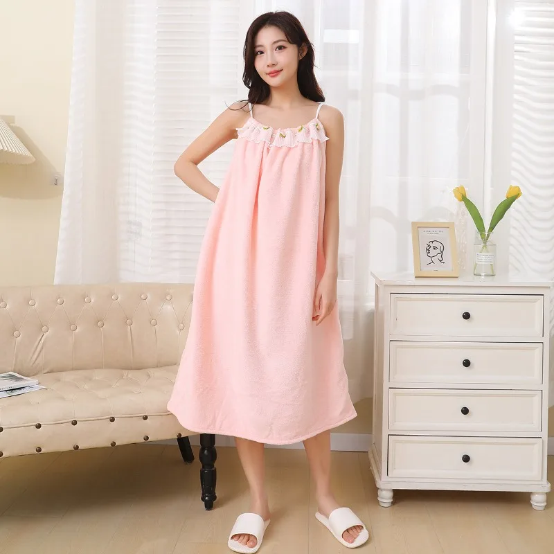 

Полотенце-платье из кораллового флиса с кружевным цветочным узором – Мягкое, удобное, носимое полотенце для женщин, комфортное платье-полотенце для дома