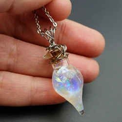 Phoenix Tears Rainbow Aurora Amphora Vial Necklace wrapped Imitation Floating Opal