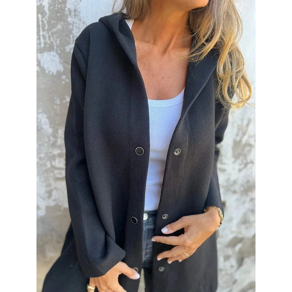 

Hooded Jaet Outerwear Casual Single Button Pure Color Autumn Winter Straight Cut Long Sve Women's Coat Commute Sle