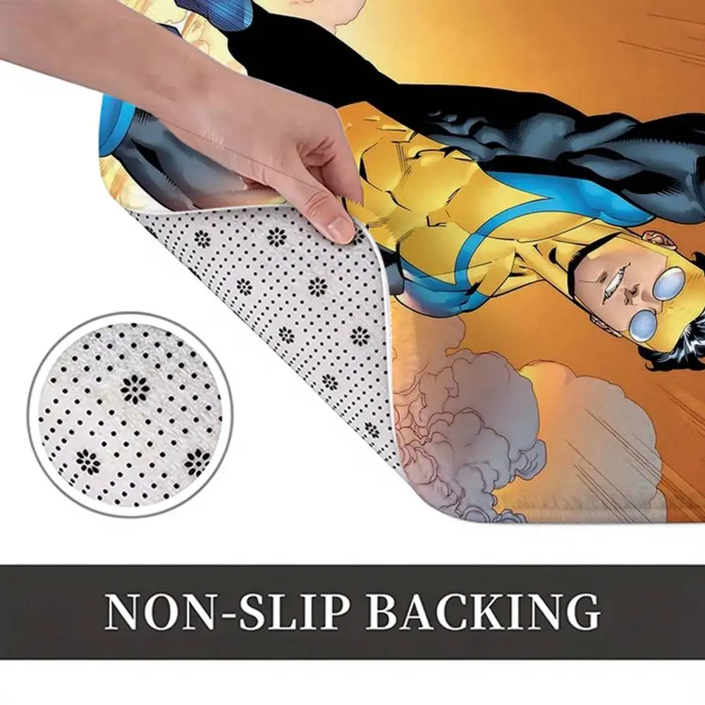 Omni-Man Mark Manga I-Invincible-e Short Plush Bathroom Door Mat, Hallway Decor Rug, Home Entry Welcome Floor Mat