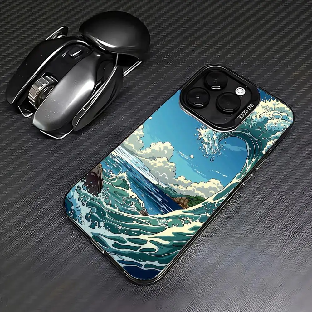 

The scene of surging waves case for iPhone 16 15 14 13 12 11 Pro/ Max/Plus shock-proof rear cover anti-fingerprint