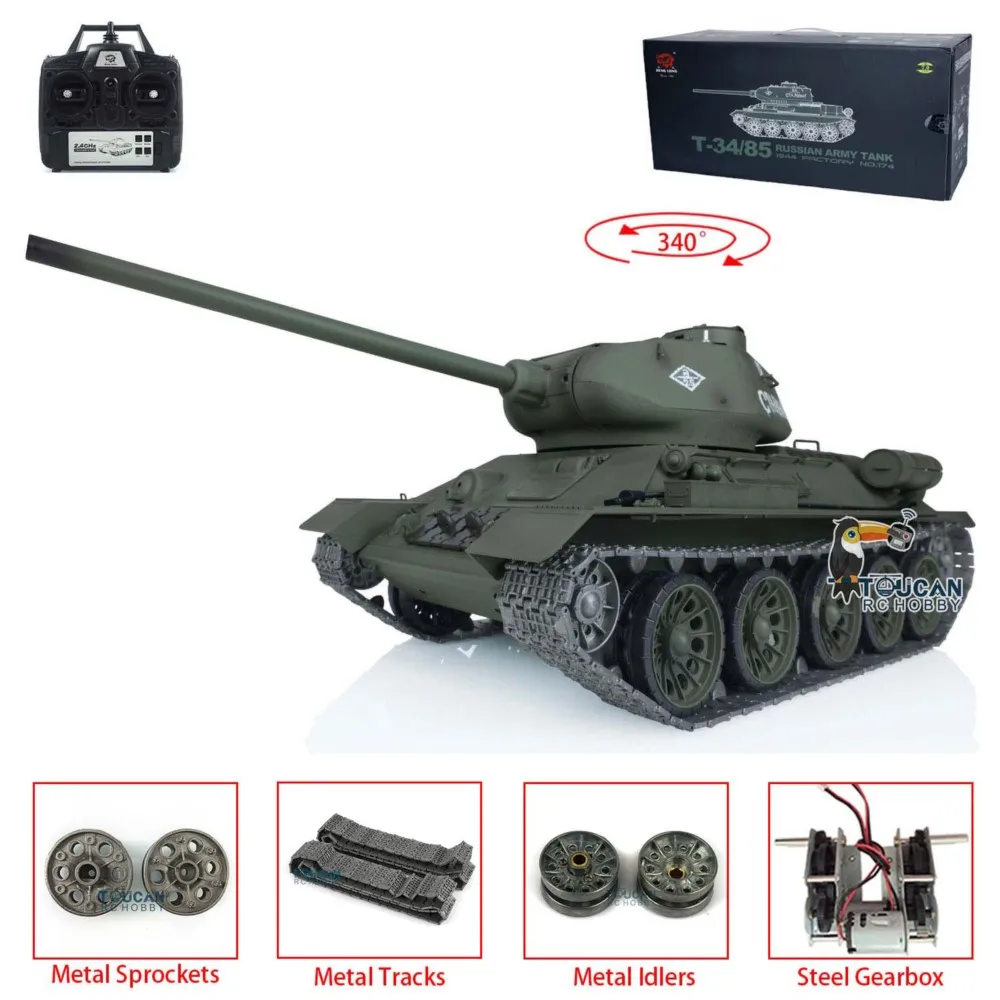 1/16 Scale HENG LONG 7.0 Upgraded Soviet T34-85 RC Tank 3909 Metal Tracks Idler Bearing Gearbox Speaker Toucan Toys for Boys