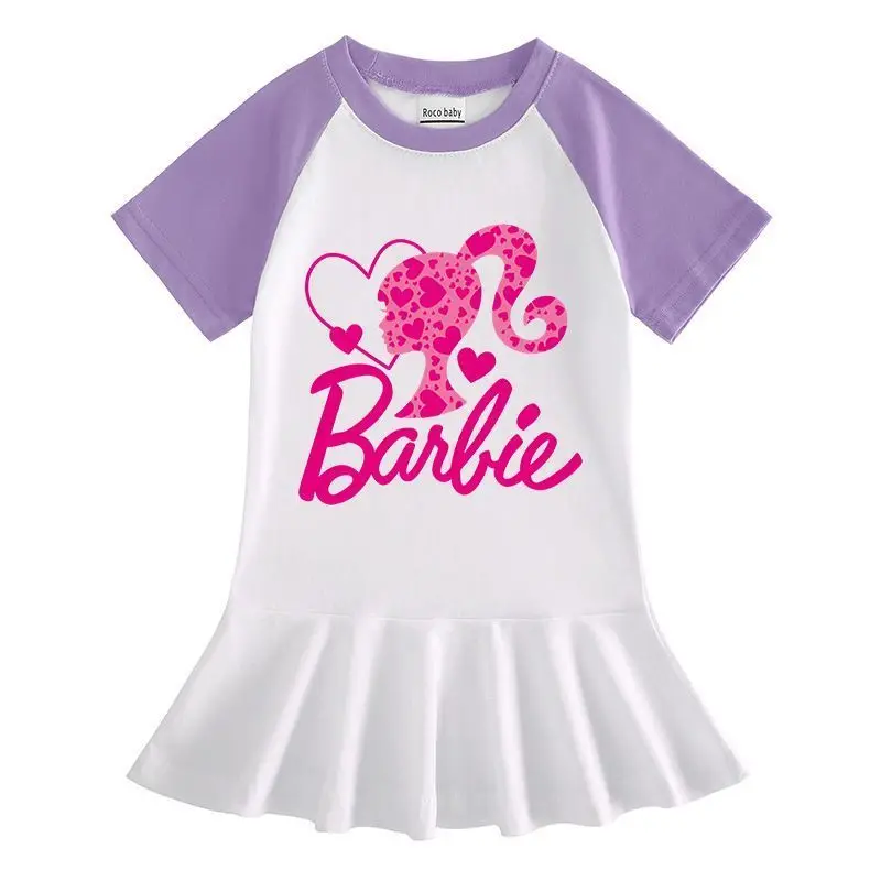 Vestido Barbie kawaii para meninas, manga curta, saia princesa fofa, saia preppy, roupas casuais finas, presente de moda verão, 2024