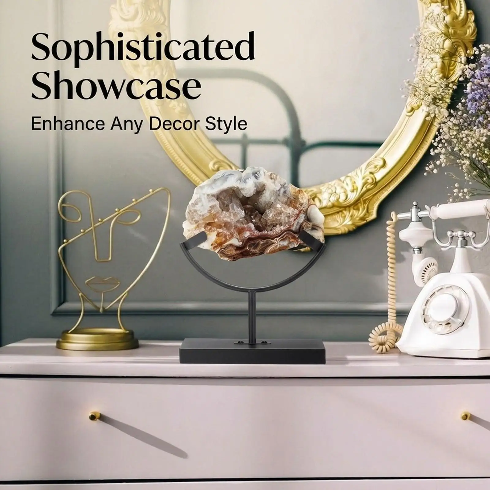Rock Display Stand Home Decor Two Prong Displaying Metal Arms Crystal Holder Slab Stand Easel Holder for Minerals Home Desktop