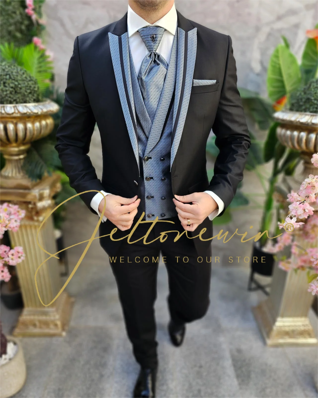 2024 Fashion New Men Leisure Boutique Business Wedding Suit Coat Pants Vest 3 Pcs Set Dress Blazers Jacket Trousers men suit