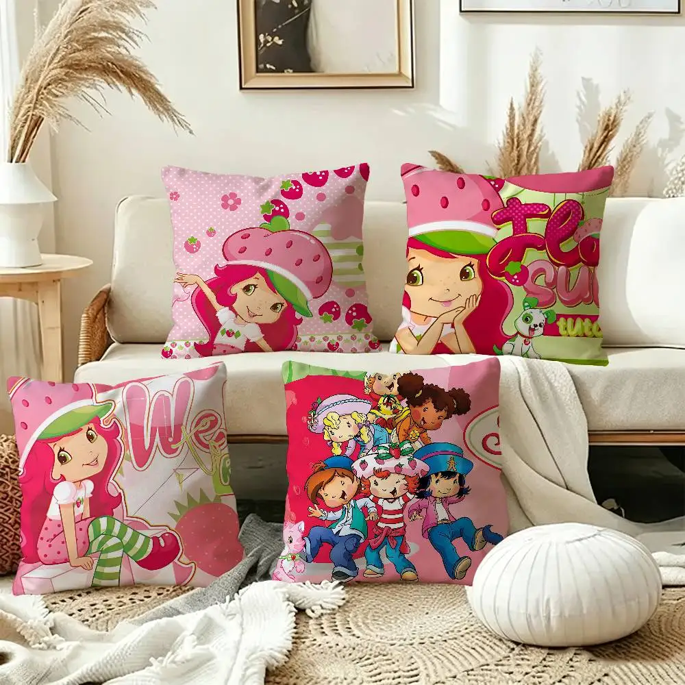 S-Strawberry-Shortcake girl Pillow Cushion Cover Pillowcase Living Room Sofa Home Decor Customized