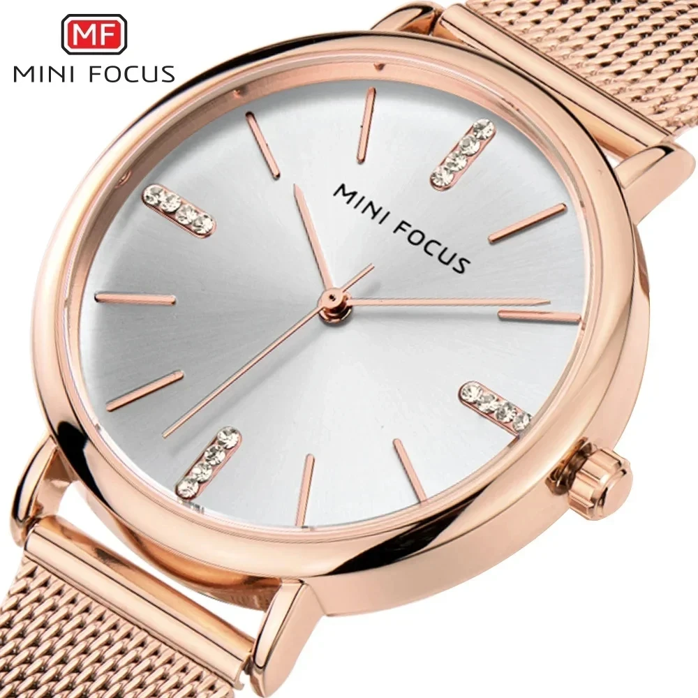 MINI FOCUS 0036L Women Quartz Watch Fashion Simple Elegant Stainless Steel Mesh Belt Wristwatch for Ladies Clock