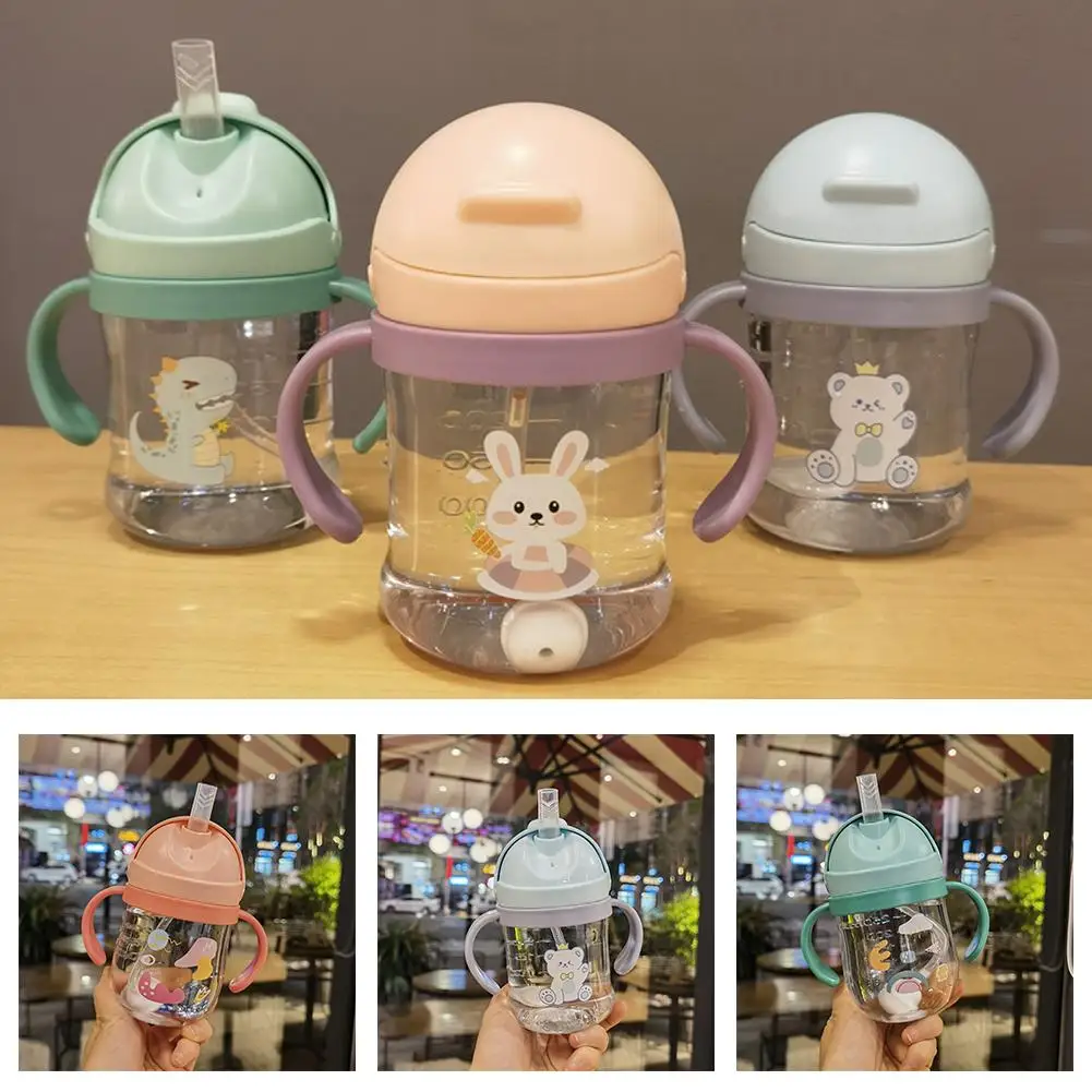 250ml Water Bottle Straw Cup Leakproof Cartoon Animal Print Toddler Training Sippy Cups Spill Proof Boys Girls Kids Drinkware