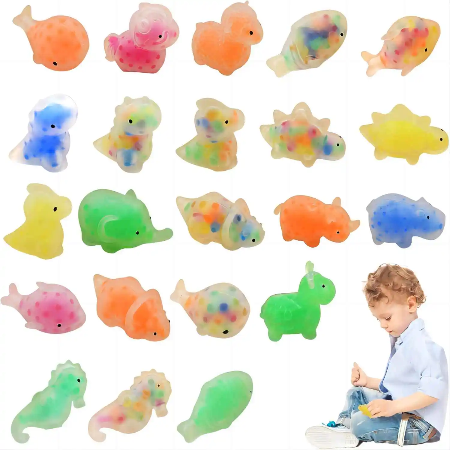 1-24pcs Squishy Fidget Toys for Kids Mochi Squishy Toys Bulk Party Squeeze Balls with Water Beads Dinosaur Sea Animals Stress