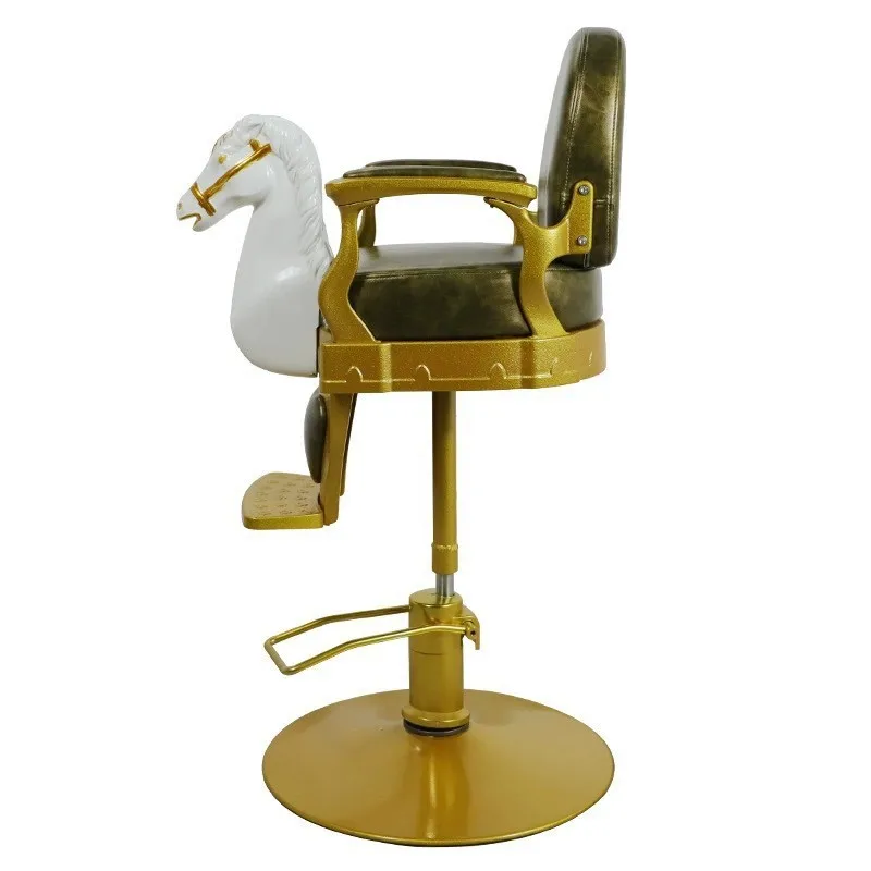 Retro gold horse head chair children's hair cutting chair infant children's hair chair white Trojan horse hair cutting
