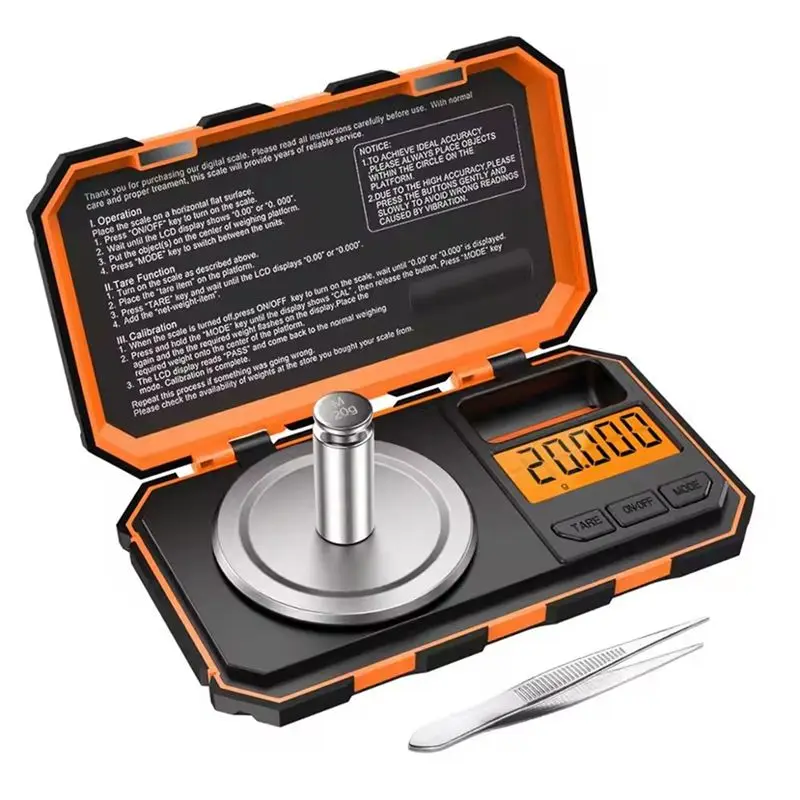 Báscula Digital A24F-0.001G, Mini Báscula Portátil de 20G, Graduación Precisa, Báscula de Bolsillo Profesional, Pesas de Calibración de Miligramos