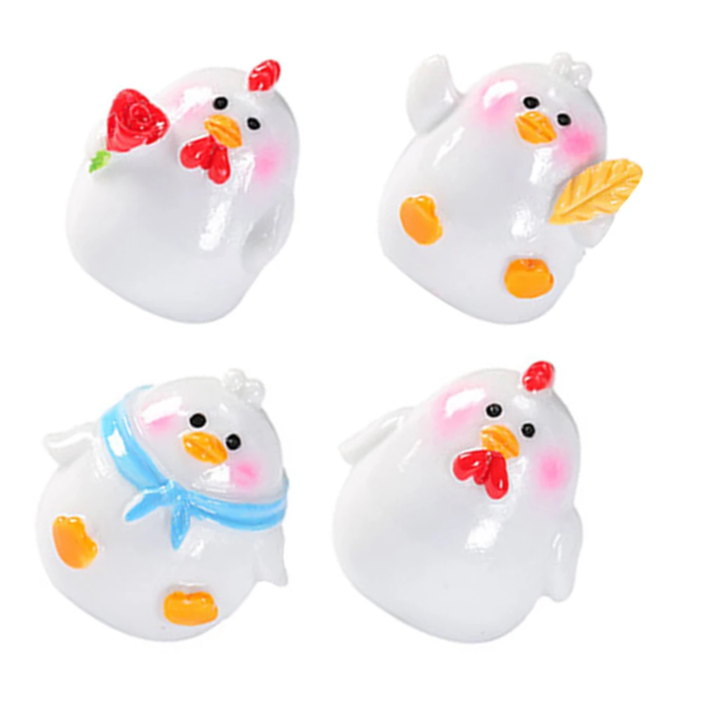 

4 Pcs Little Cute Chicken Micro Landscape Ornaments Miniature Animals Bonsai Model Resin Adornments Accessories