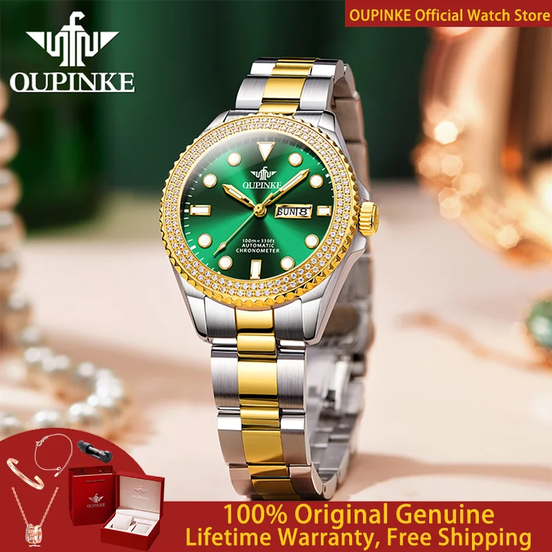 OUPINKE Luxury All Automatic Mechanical Watch Women's Dress Brand Waterproof HD Calendar Original Watch Elegant Gift Reloj 3205