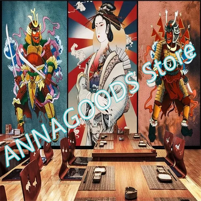 Custom Japanese Samurai Izakaya Wall Paper 3D Sushi Store Ghosts Fresco Japanese Cuisine Restaurant Decor Ninja Mural Wallpaper