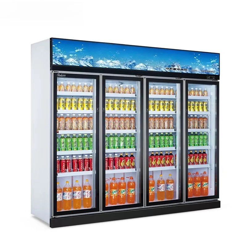 Supermarket Commercial Refrigeration Display Cooler 4 Door Single-Temperature Beverage Preservation Cabinet 5 Shelves OME
