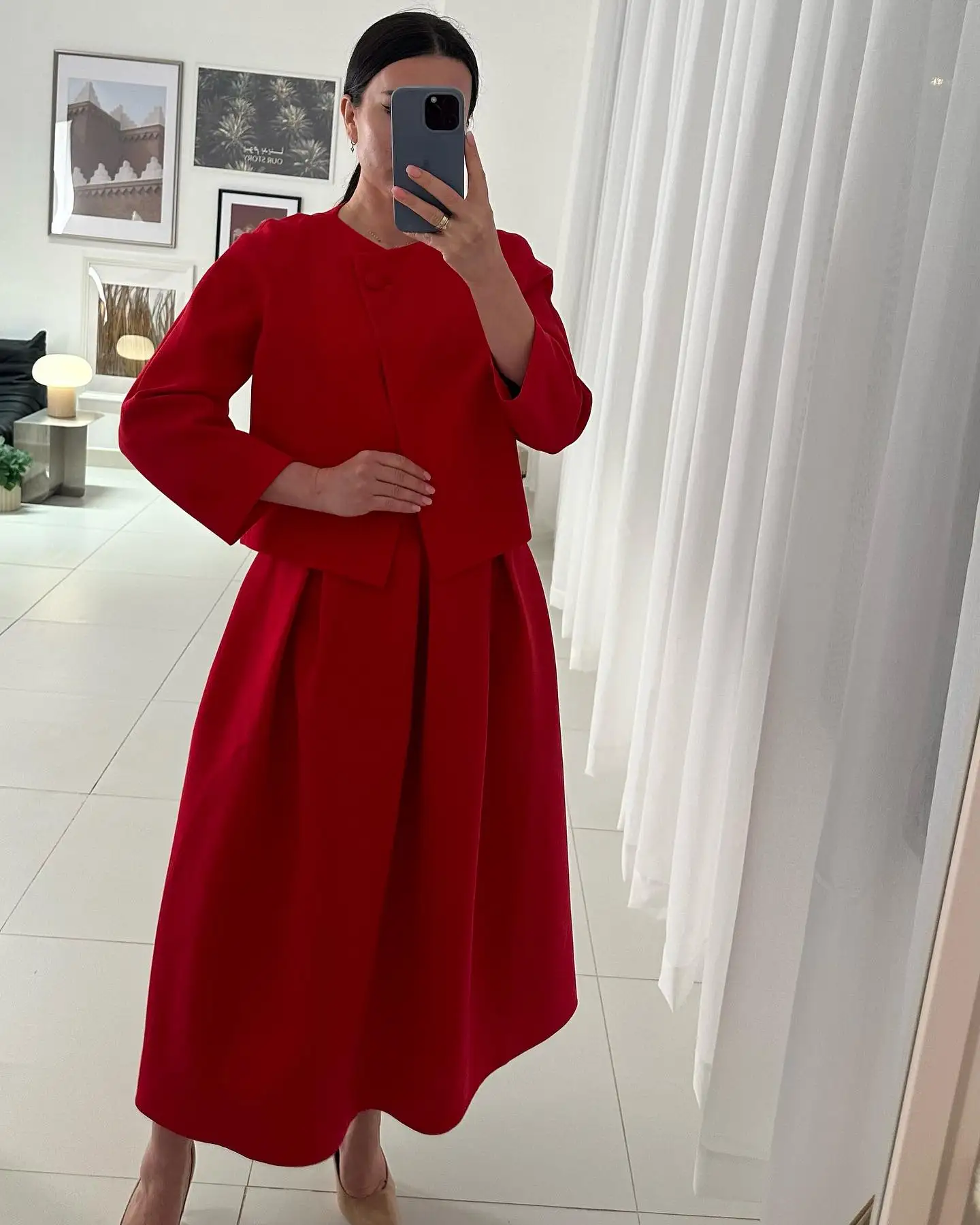 맞춤형 고품질 저지 이브닝 드레스 우아한 긴 소매 크루 넥 댄스 파티 드레스 맞춤 제작 맞춤형 행사