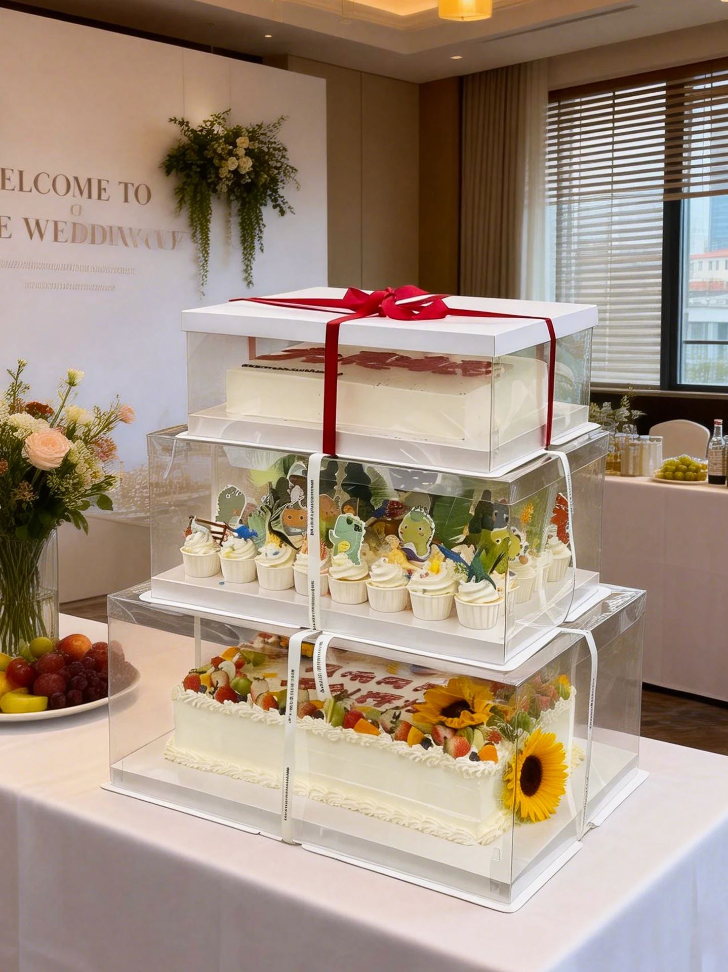 Full Transparent Rectangular Cake Box 16 Inch 22 Inch 28 Inch Opening Celebration Graduation 6040 Super Large Paper Cup Cake Box