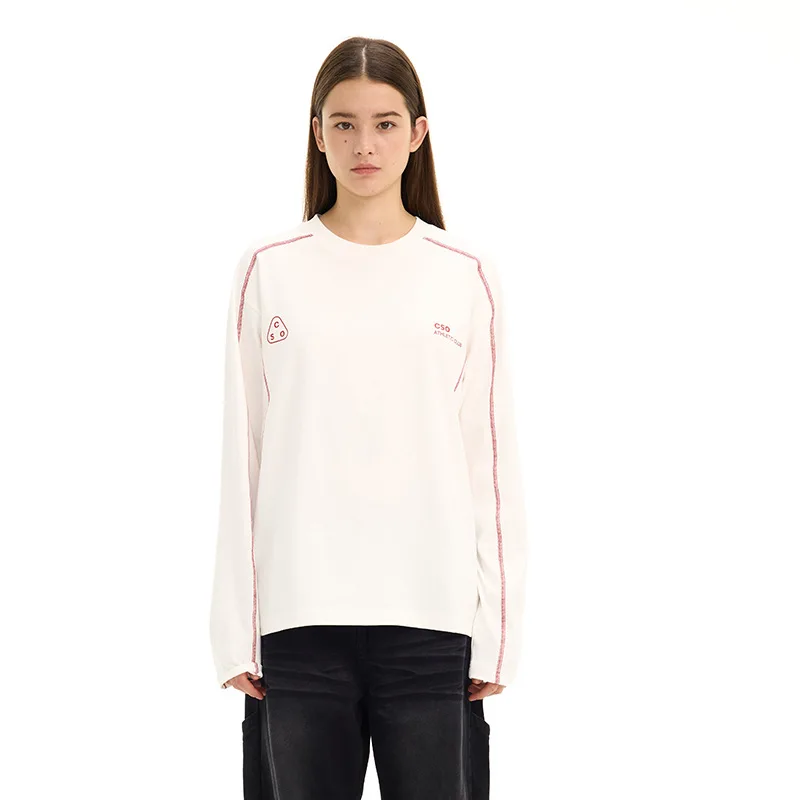 

Женские белые стильные хлопковые футболки с длинными рукавами Y2k, осенние футболки с круглым вырезом, антибактериальные и быстросохнущие для женской одежды