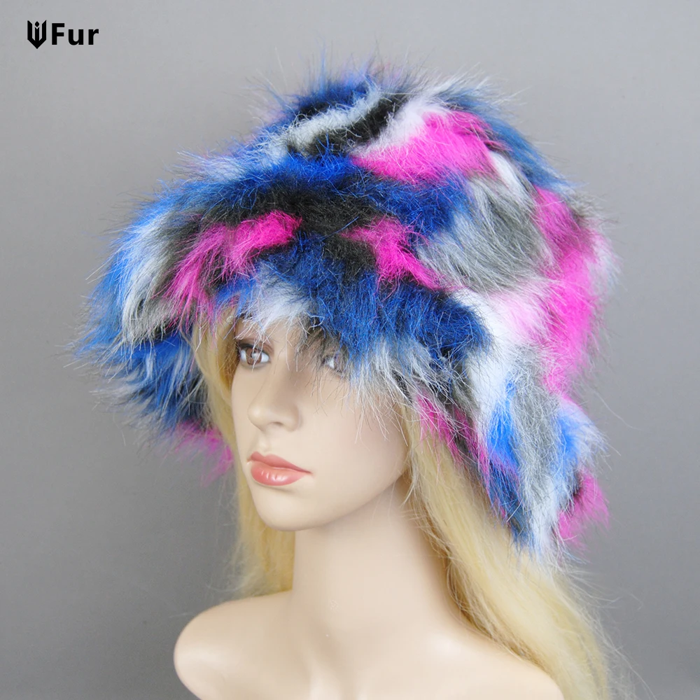 New Style Brand Fake Fox Fur Hats Super Soft Women Winter Hat Cotton Lining Warm Russian Fashion Ski Beanies Plush Solid Color